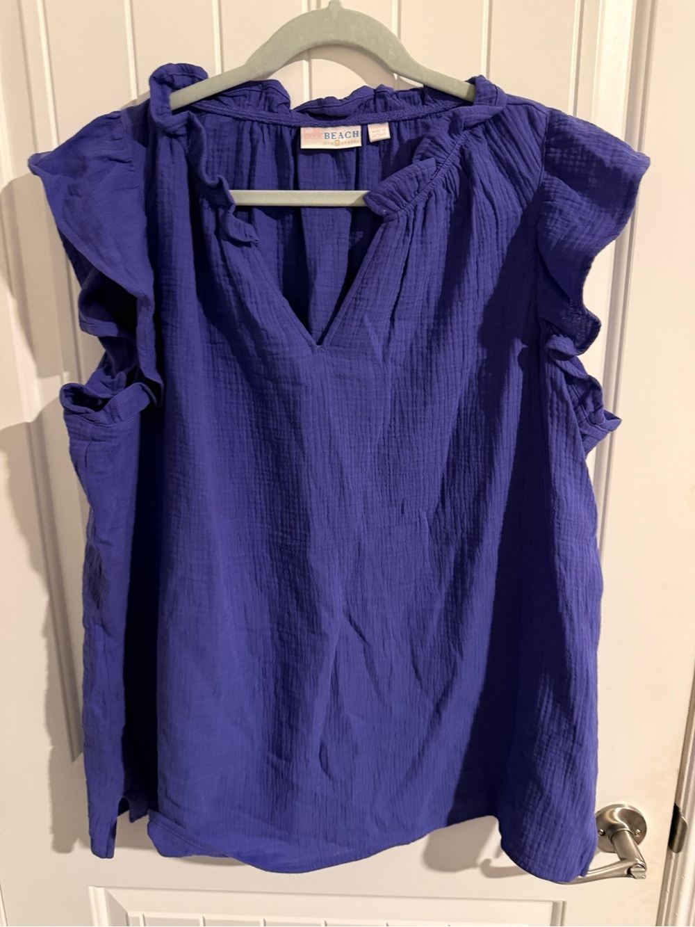 Belle Beach by Kim Gravel Purple Ruffle Sleeve Gauze Top — 2X